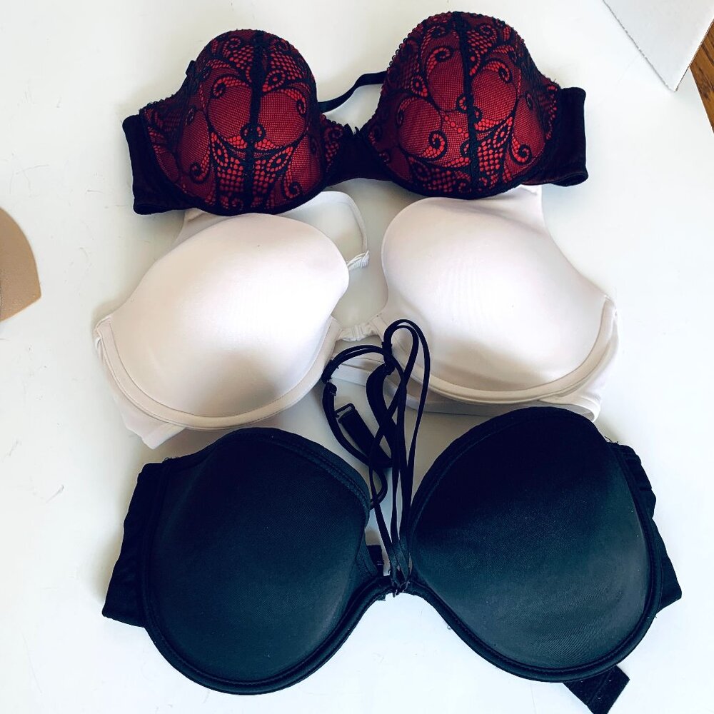 BRAS 3 Sz 36D Pink Wonderbra Fashion Forms Traditional Strapless Halter Bra